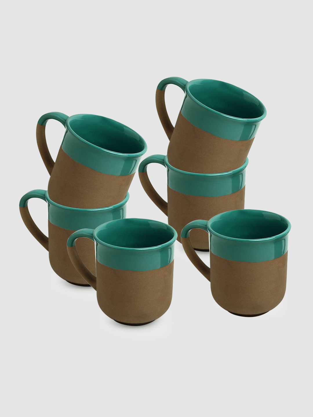 

ExclusiveLane Set of 6 Goan Paradise Ceramic Mugs 360 ml Each, Turquoise blue