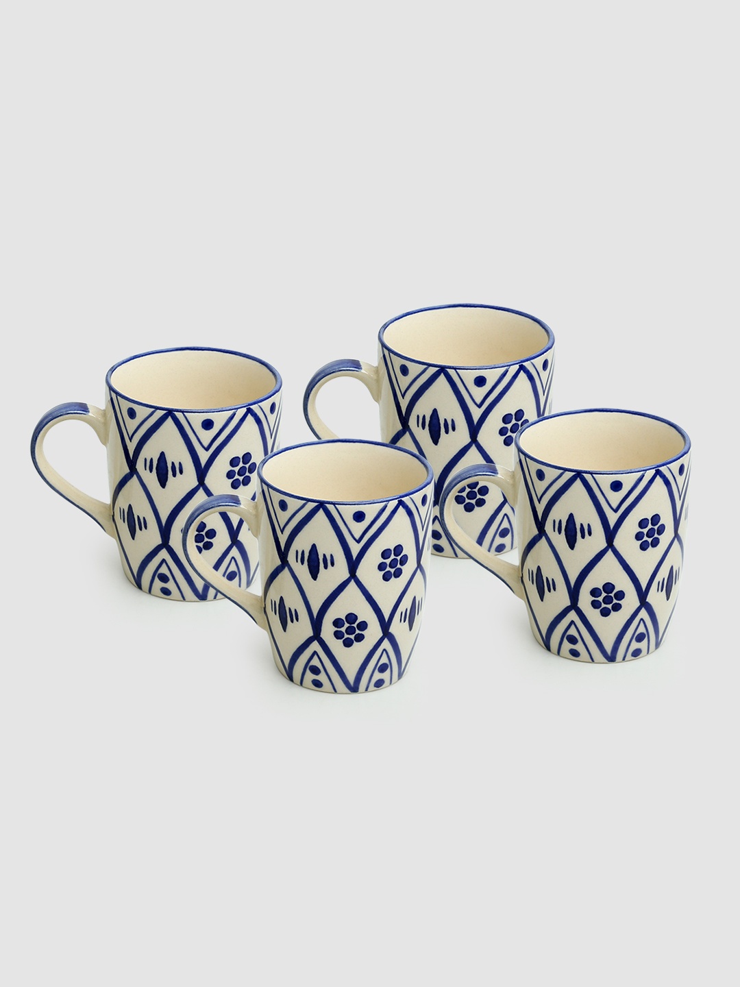 

ExclusiveLane Set of 4 Printed Ceramic Glossy Cups 300 ml Each, White
