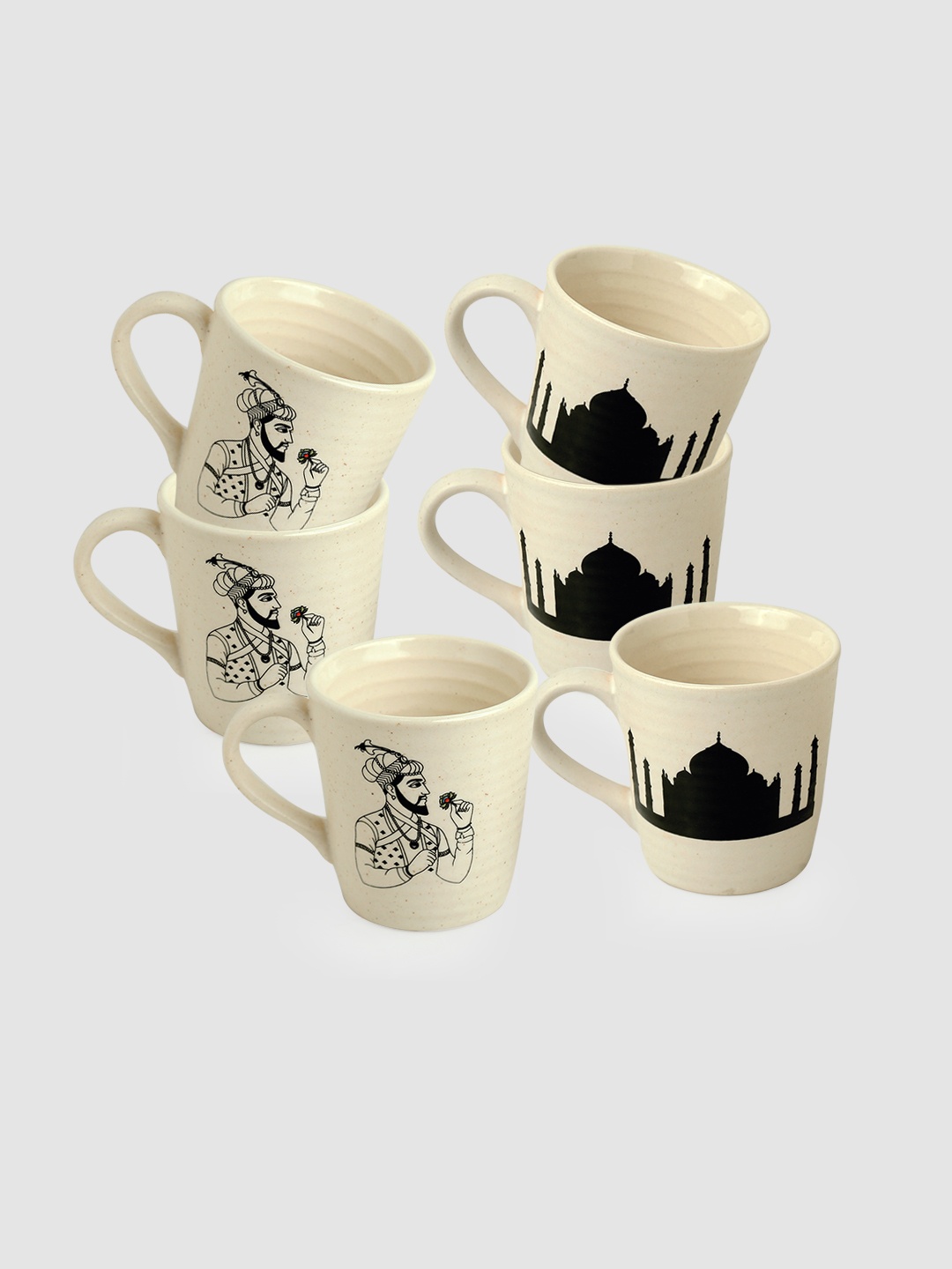 

ExclusiveLane Set of 6 Daawat-e-Taj Printed Ceramic Glossy Cups 260 ml Each, White