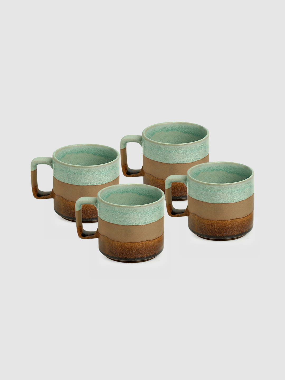 

ExclusiveLane Set Of 4 Mint Chocolate Hand Glazed Ceramic Coffee And Tea Cups 362ml Each, Green