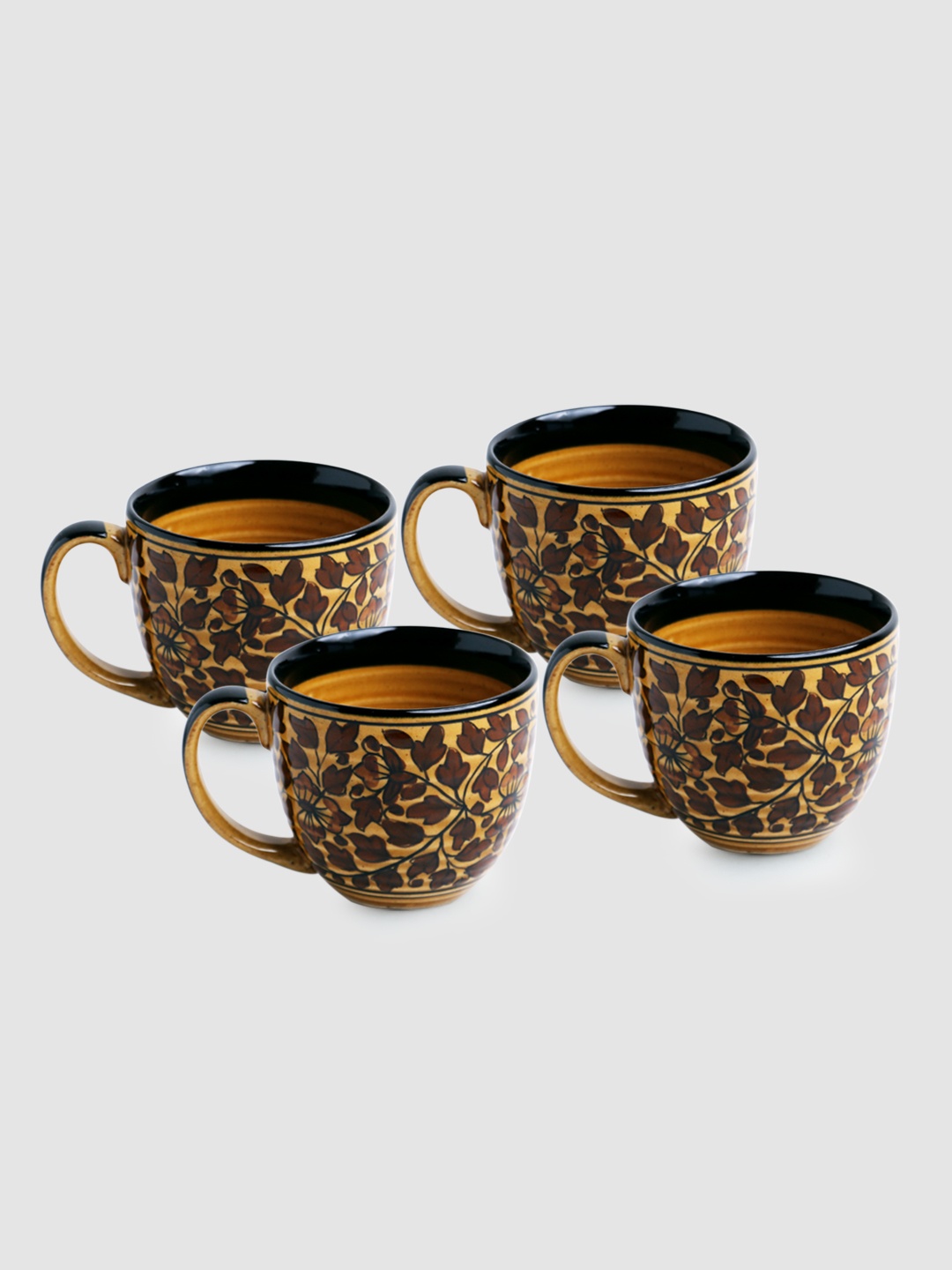 

ExclusiveLane Set Of 4 Hand Painted Ceramic Glossy Cups, Brown