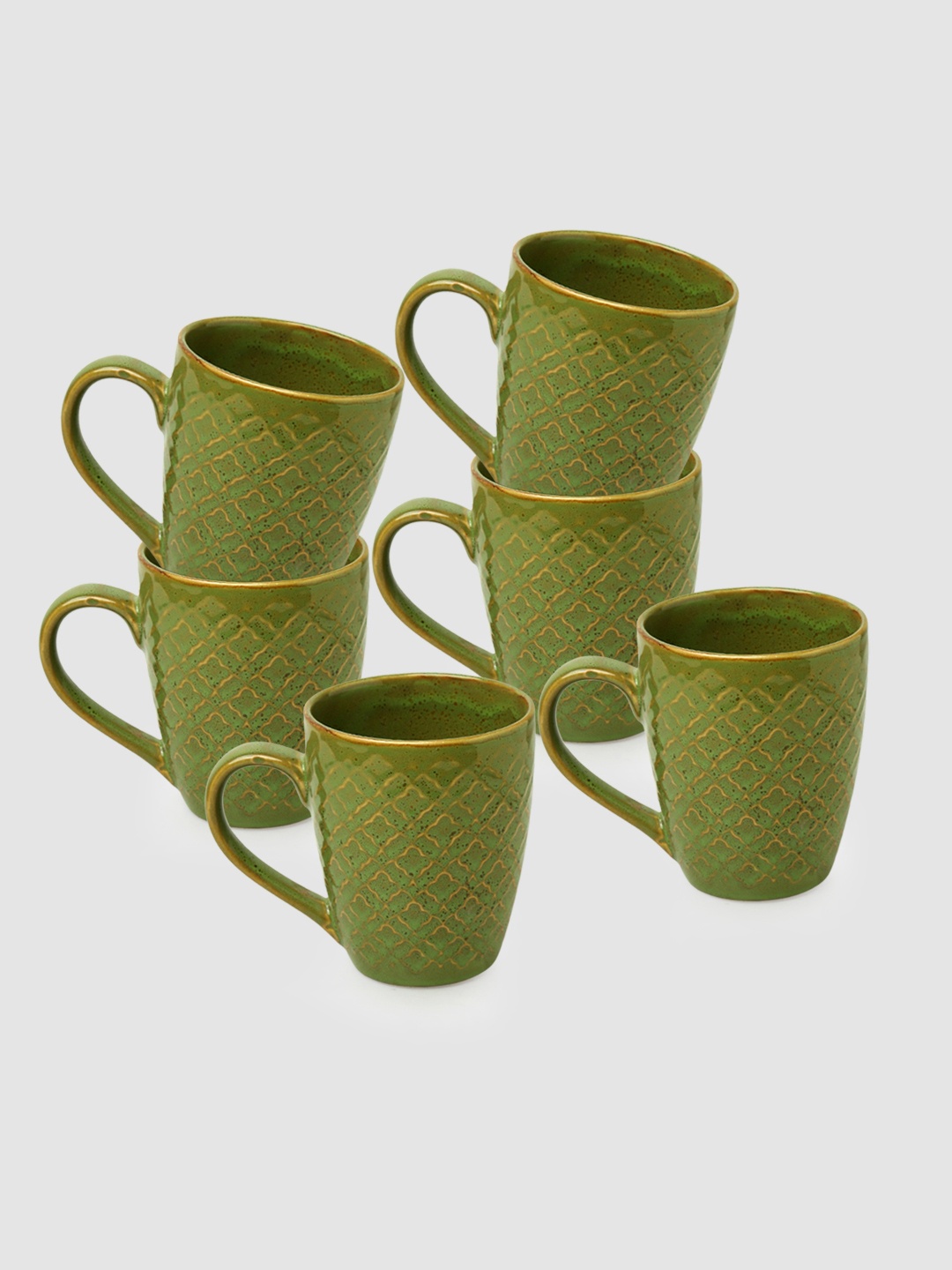 

ExclusiveLane Set of 6 Moroccan Pistachio Handcrafted Solid Ceramic Tea Cups & Coffee Mugs, Green