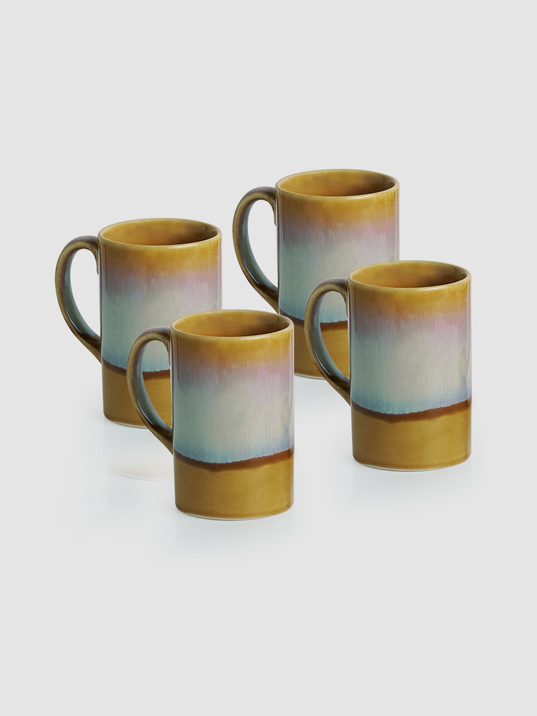 

ExclusiveLane Yellow & Blue Blue Blue Hand Painted Printed Ceramic Glossy Cups Set of Cups and Mugs