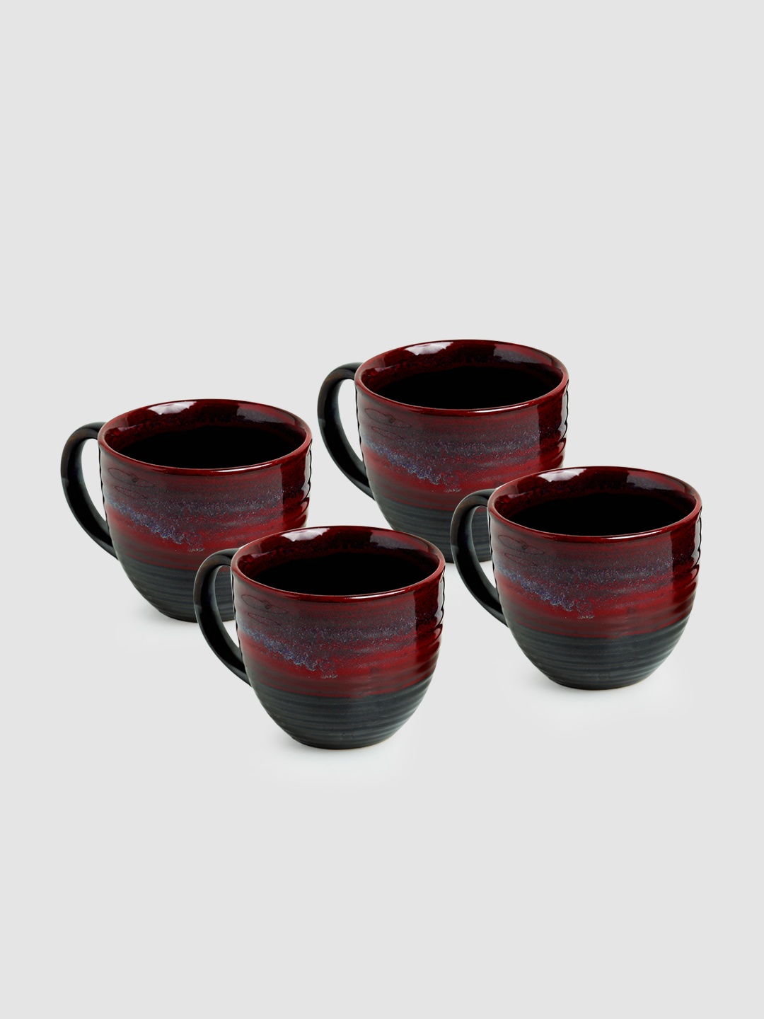 

ExclusiveLane Set of 4 Hand Painted Printed Ceramic Glossy Mugs, Black