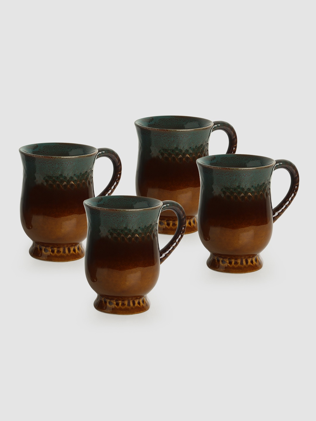 

ExclusiveLane Set of 4 Amber Teal Studio Pottery Tea Ceramic Coffee Mugs
