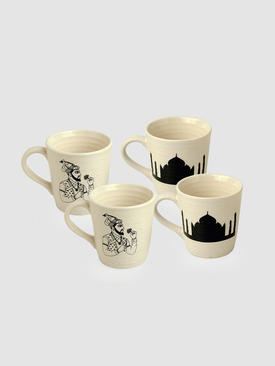 

ExclusiveLane Set Of 4 Hand Painted Printed Ceramic Glossy Mugs, White