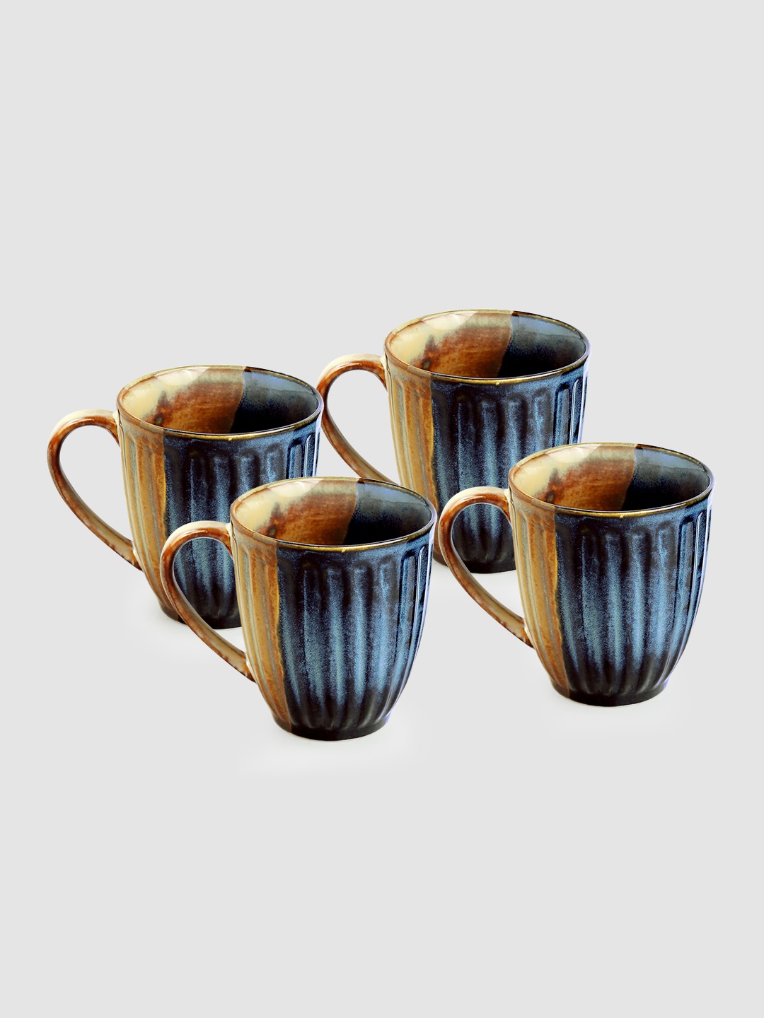 

ExclusiveLane Textured Set of 4 Handcrafted Ceramic Coffee Mugs And Tea Cups, Brown