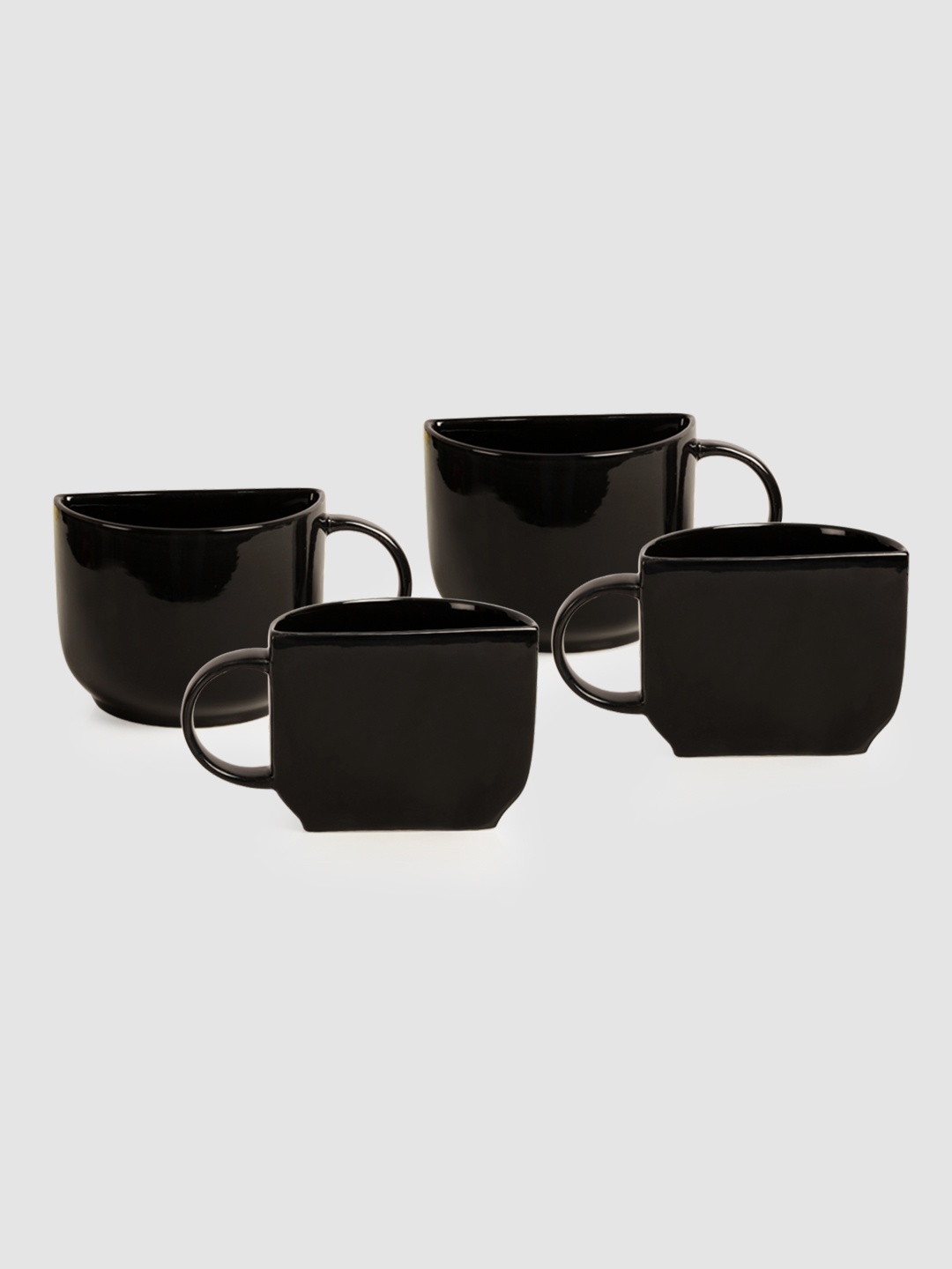 

ExclusiveLane Set Of 4 Black Unique Half Ceramic Tea Coffee Cups Set