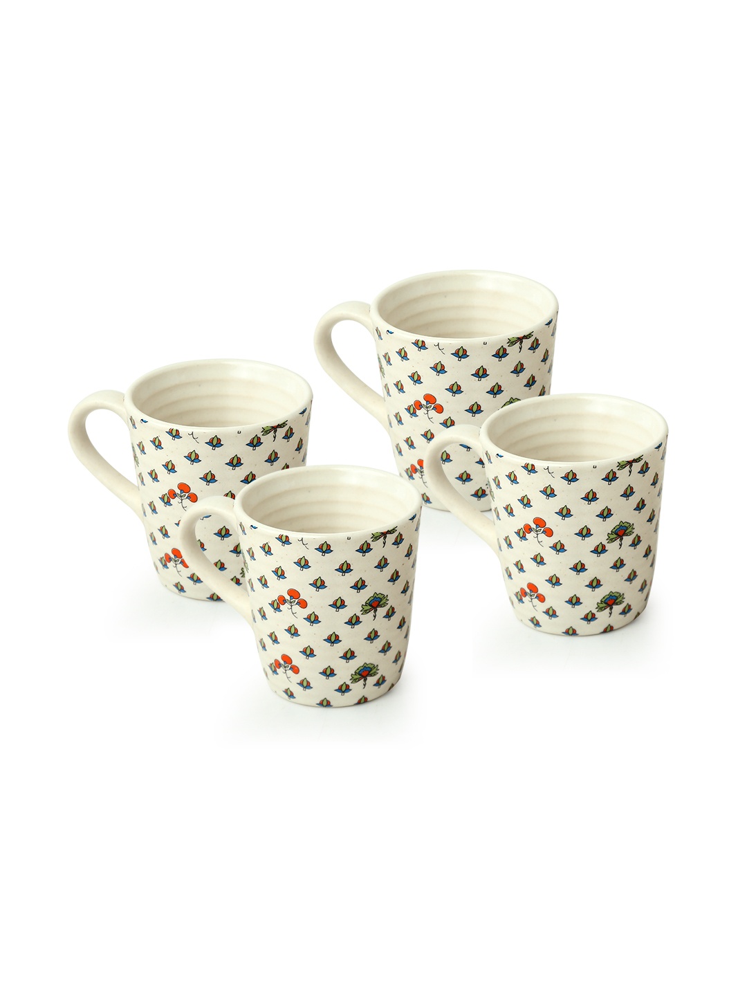 

ExclusiveLane Daawat-e-Taj White & Blue Hand Painted Printed Ceramic Glossy Cups