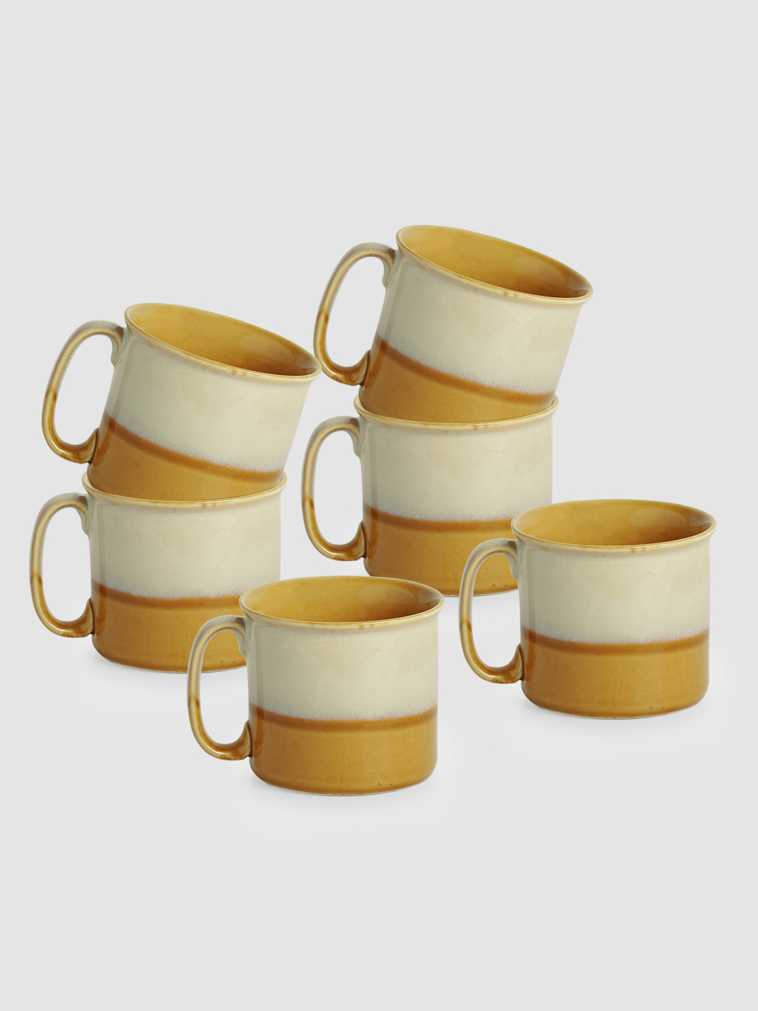 

ExclusiveLane Set Of 6 Hand Painted Printed Ceramic Glossy Cups, Yellow