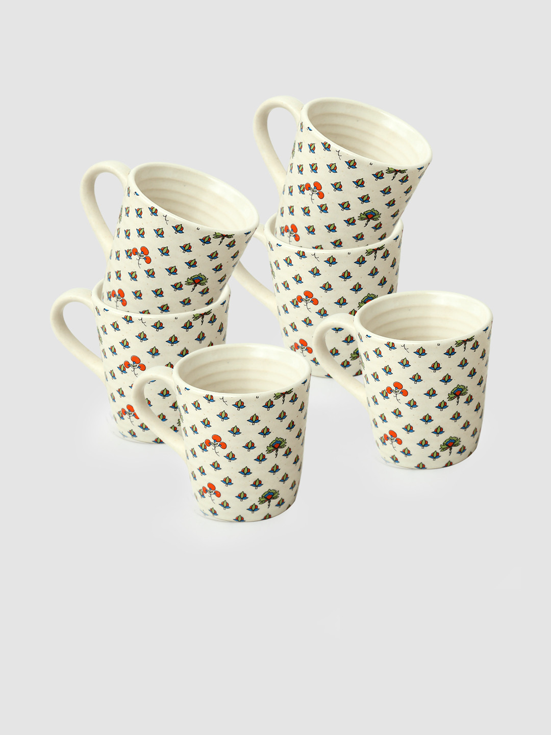 

ExclusiveLane Set Of 6 Daawat-e-Taj Handcrafted Ceramic Coffee Mugs 260ml Each, White