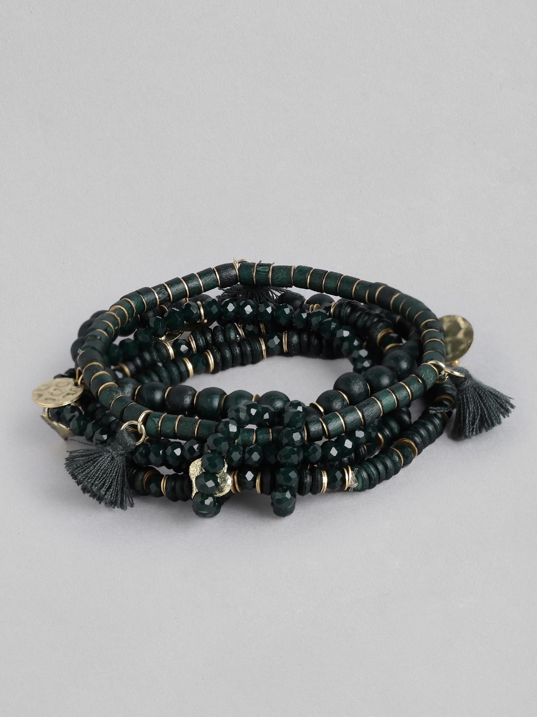 

Blueberry Women Pack of 5 Gold-Plated Multistrand Bracelet, Green