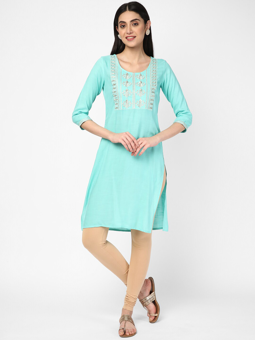 

R&B Ethnic Motifs Embroidered Thread Work Straight Regular Kurta, Blue