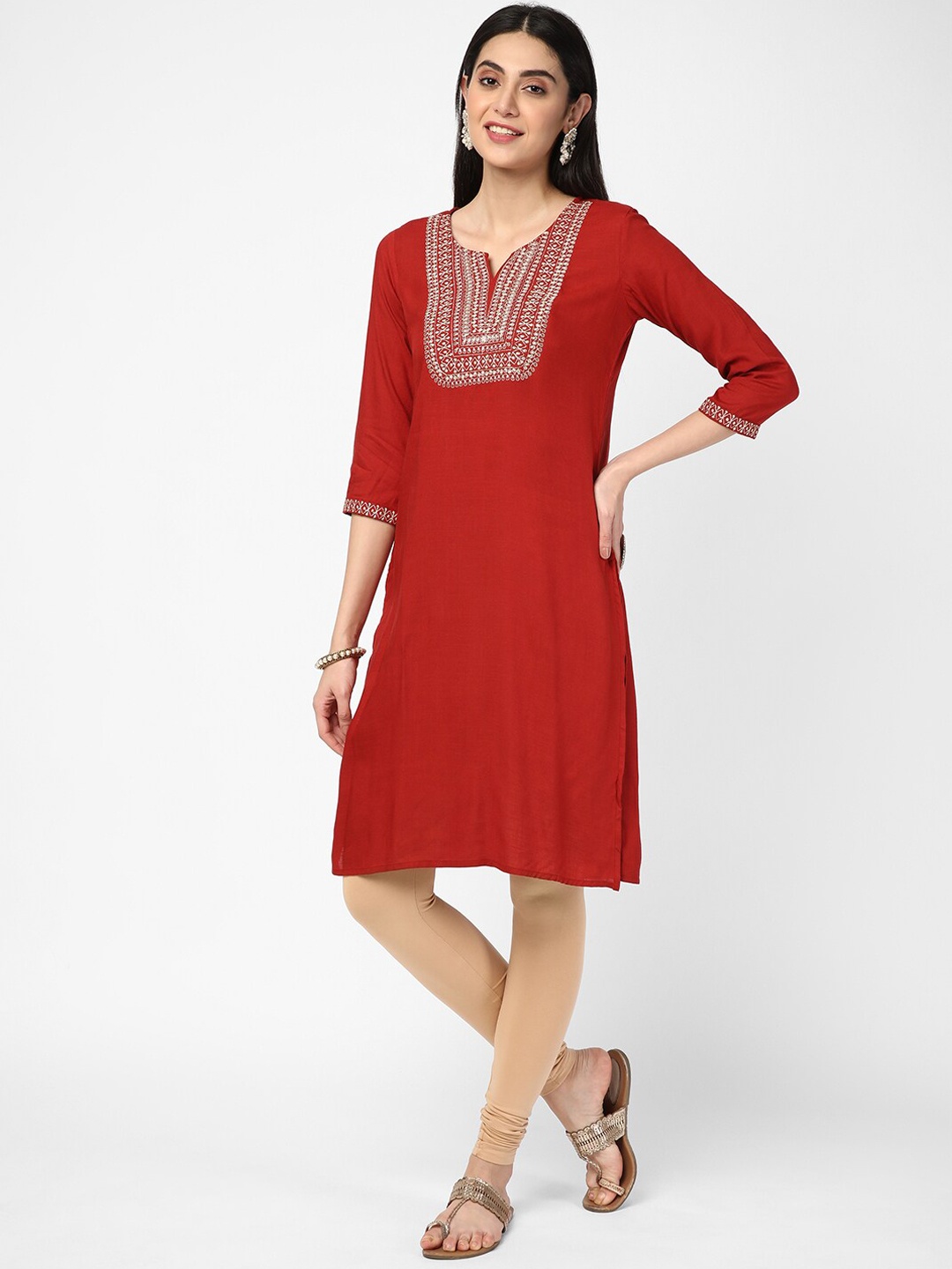 

R&B Women Brown Geometric Printed Kurta