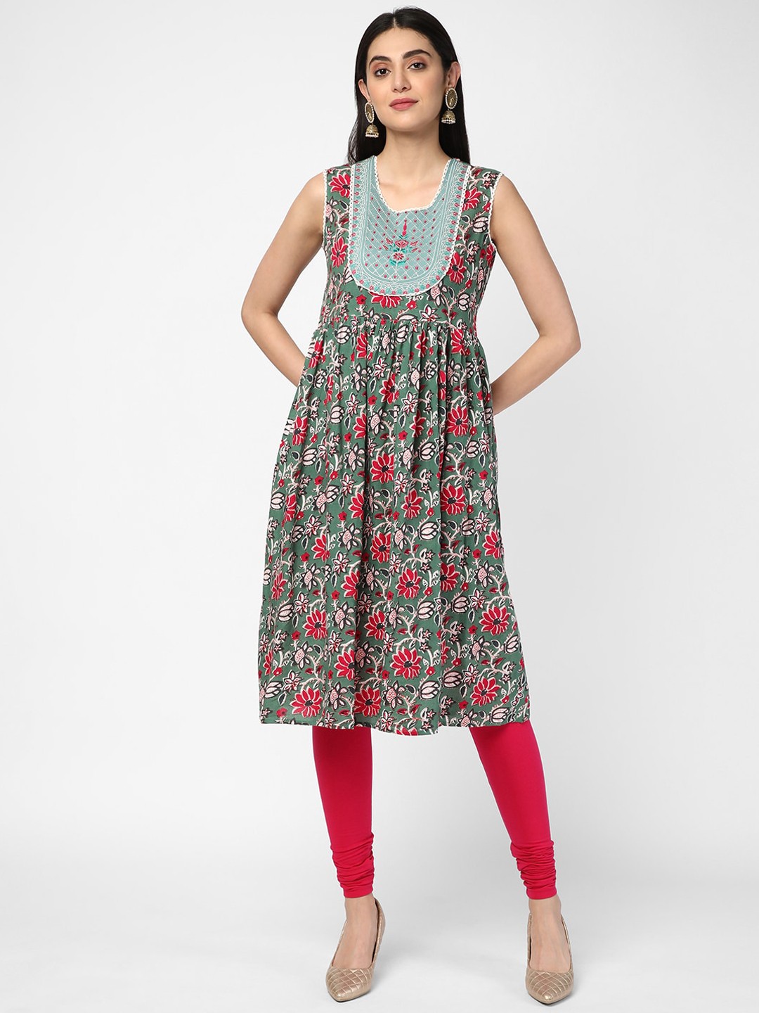 

R&B Women Green Floral Printed Kurta