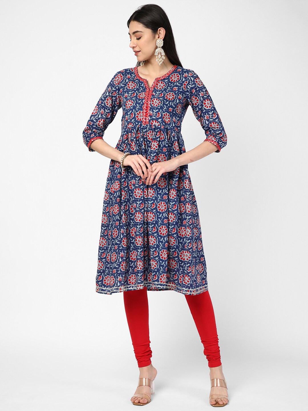 

R&B Women Cotton Floral Printed Kurta, Blue