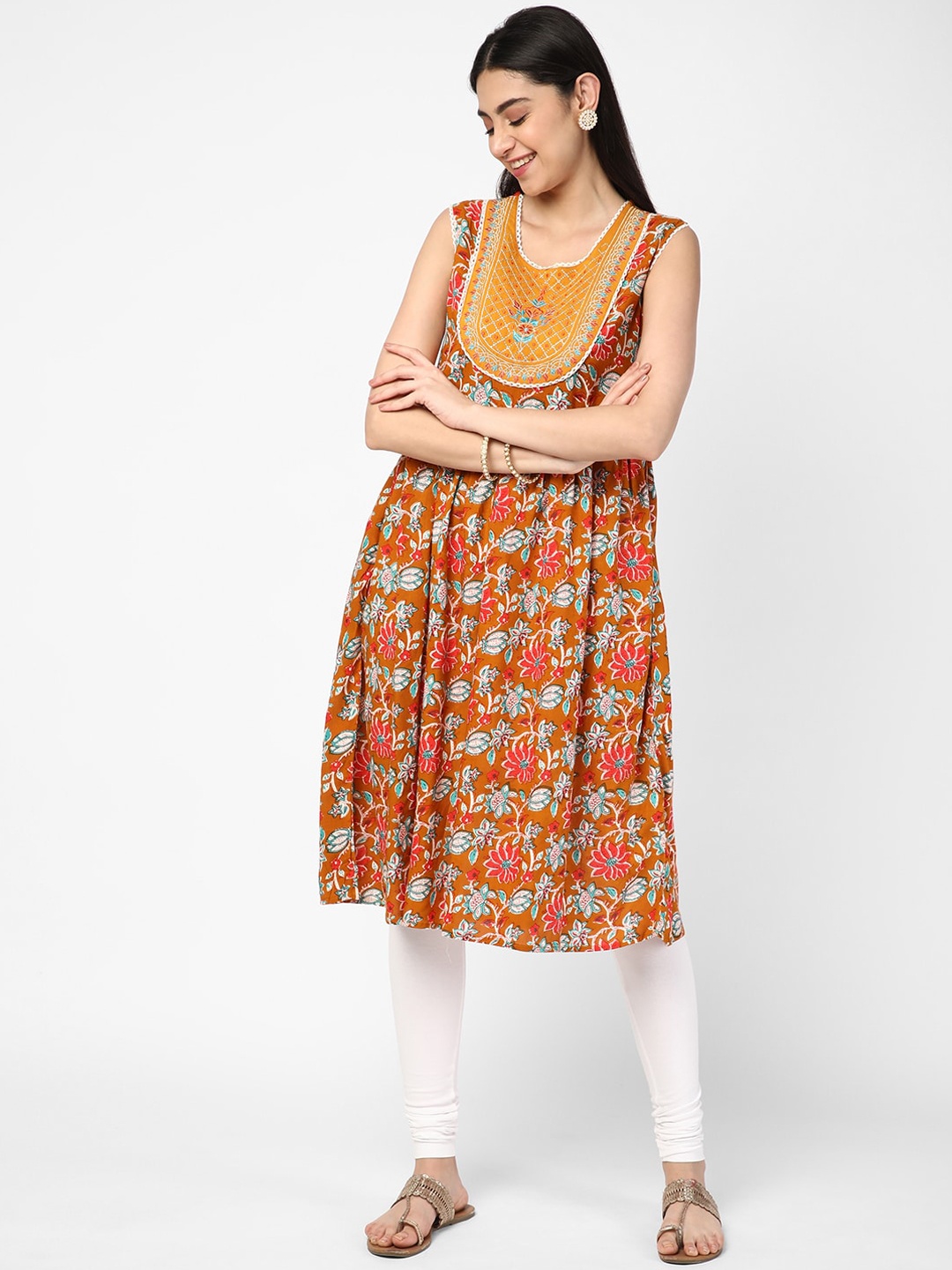 

R&B Ethnic Motifs Printed Cotton Kurta, Yellow
