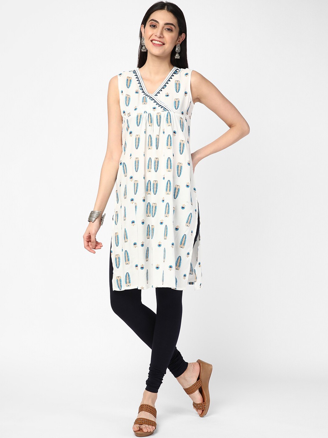 

R&B Women Cotton Floral Printed Kurta, White