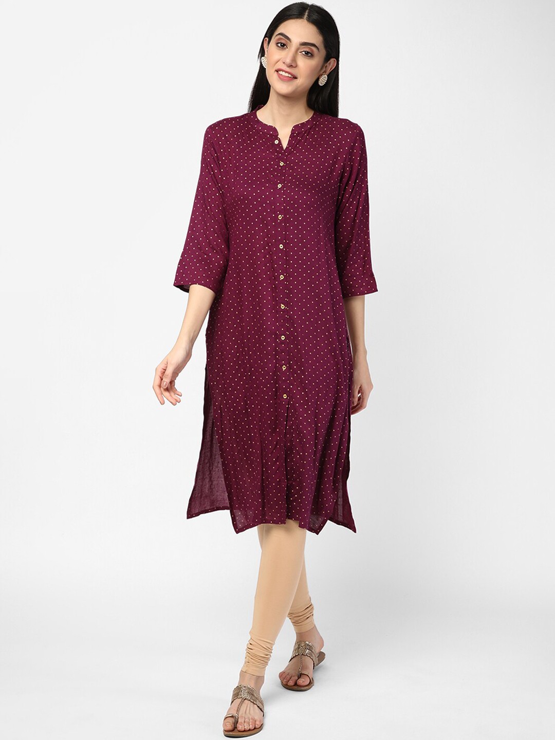 

R&B Mandarin Collar Geometric Printed Kurta, Purple