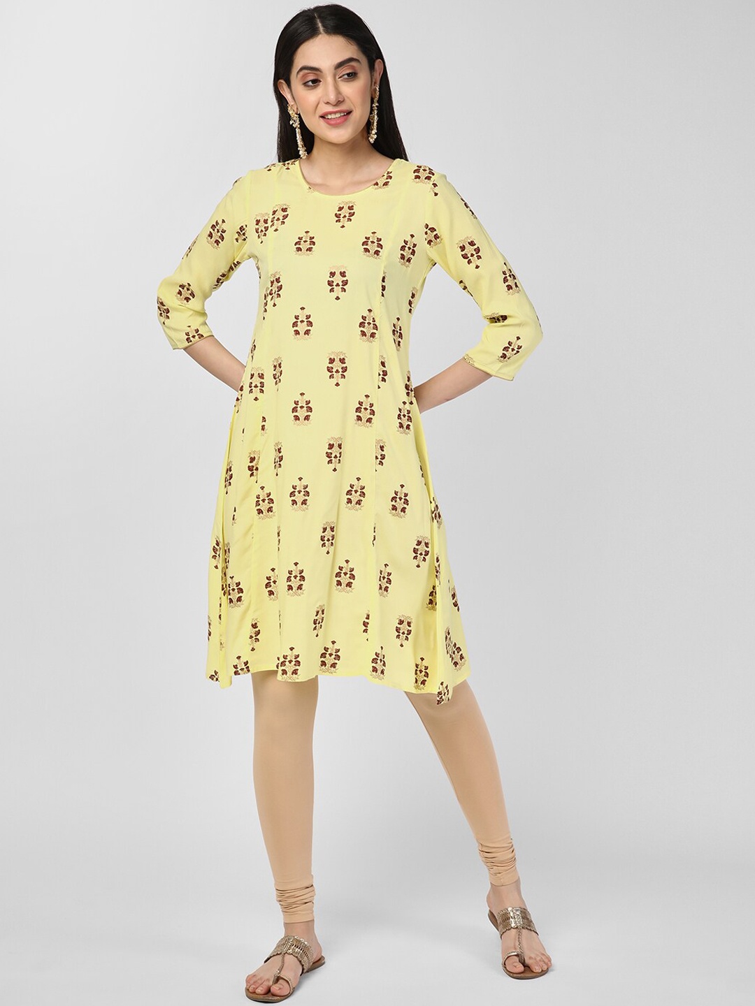 

R&B Ethnic Motifs Printed Straight Regular Kurta, Yellow