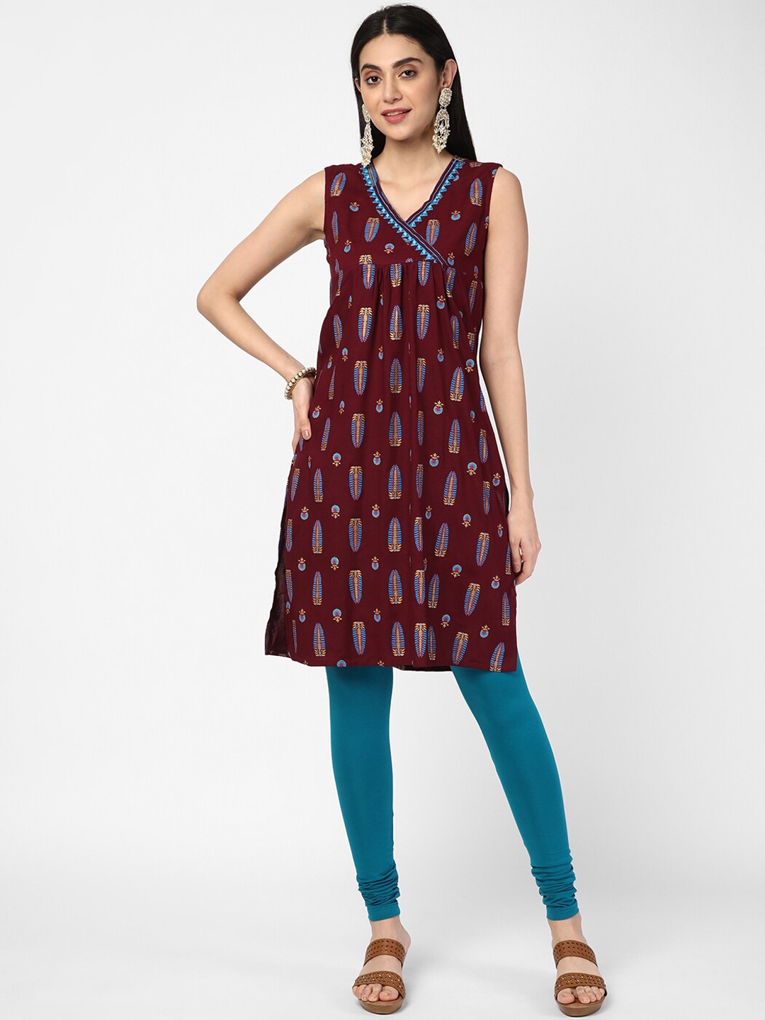 

R&B Ethnic Motifs Printed Straight Regular Kurta, Red
