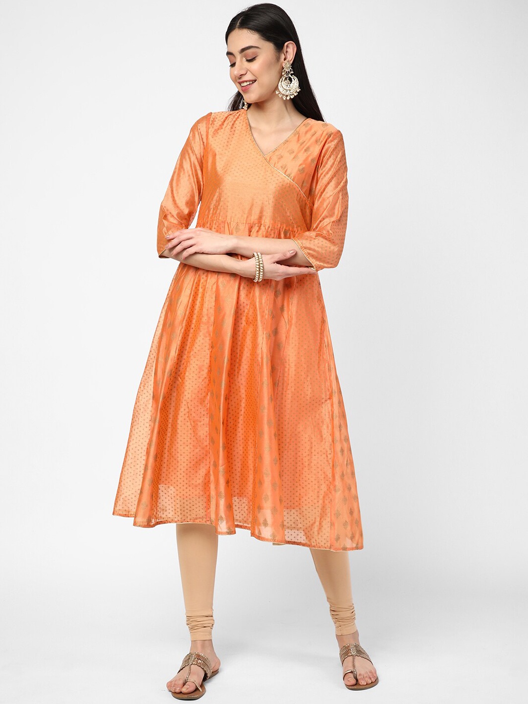 

R&B Women Ethnic Motifs Printed Anarkali Kurta, Orange