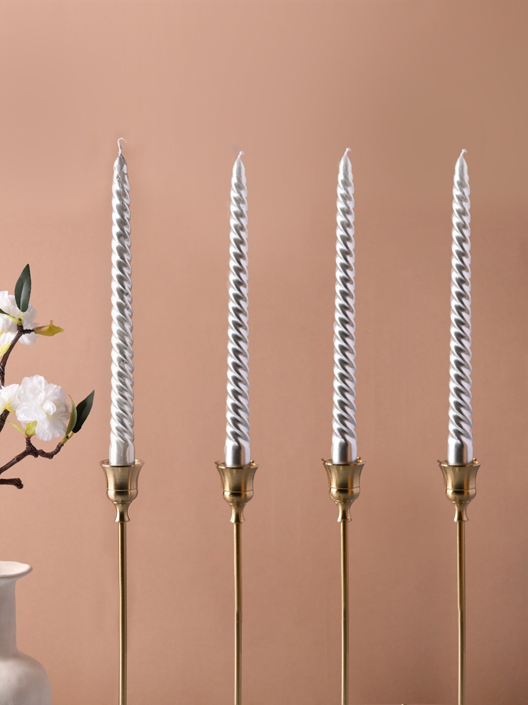 

Nestasia Set Of 4 Silver-Toned Spiral Taper Candles