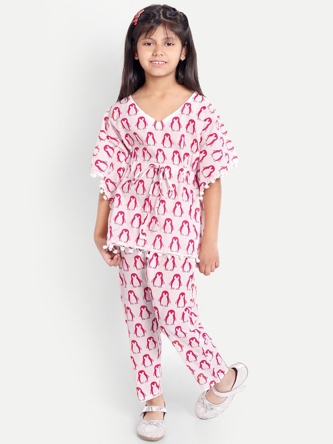 

Ka-mee Girls Animal Printed Kurti With Trousers, White