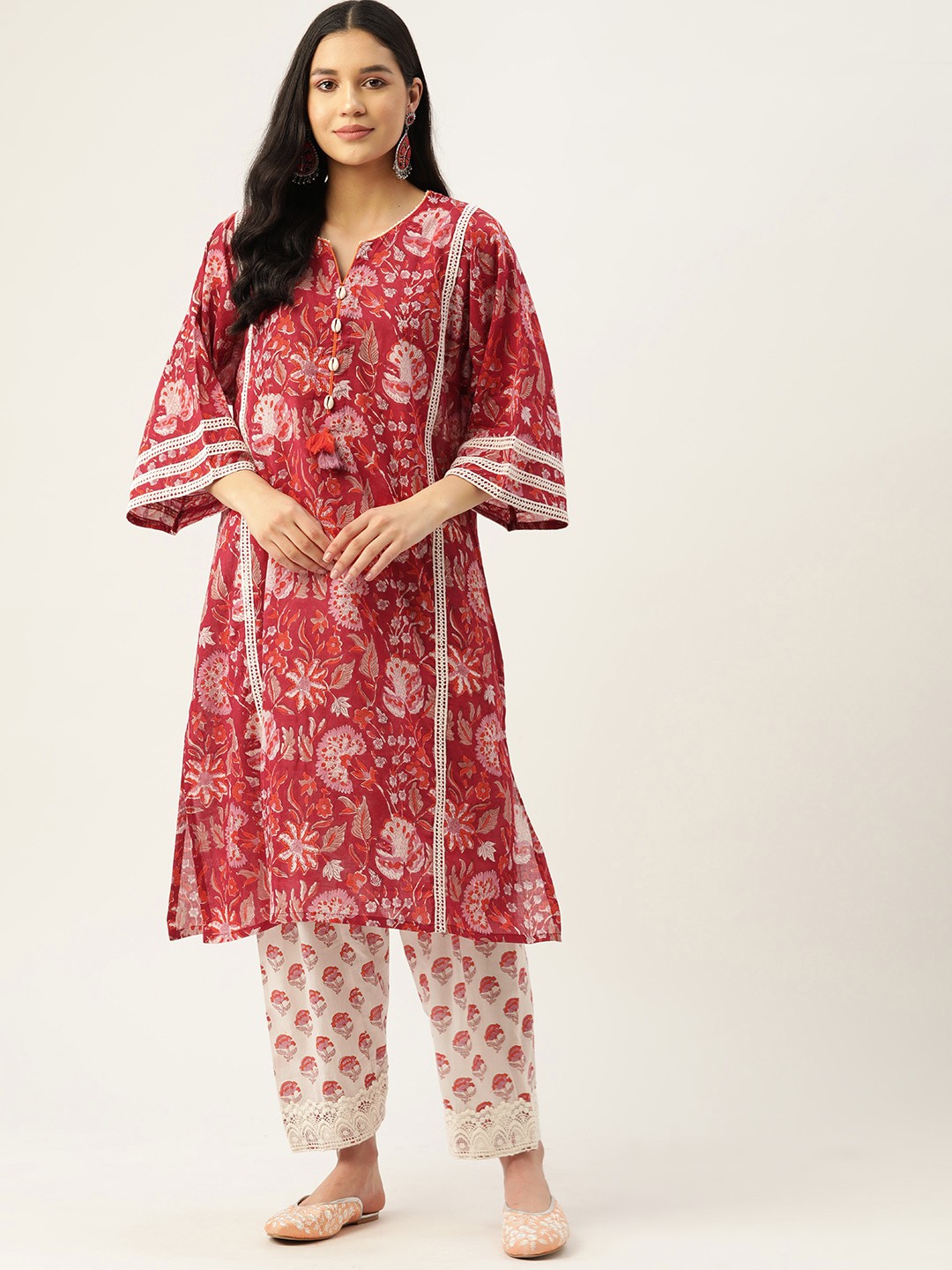 

Jaipur Morni Women Red Floral Printed Pure Cotton Kurta with Salwar