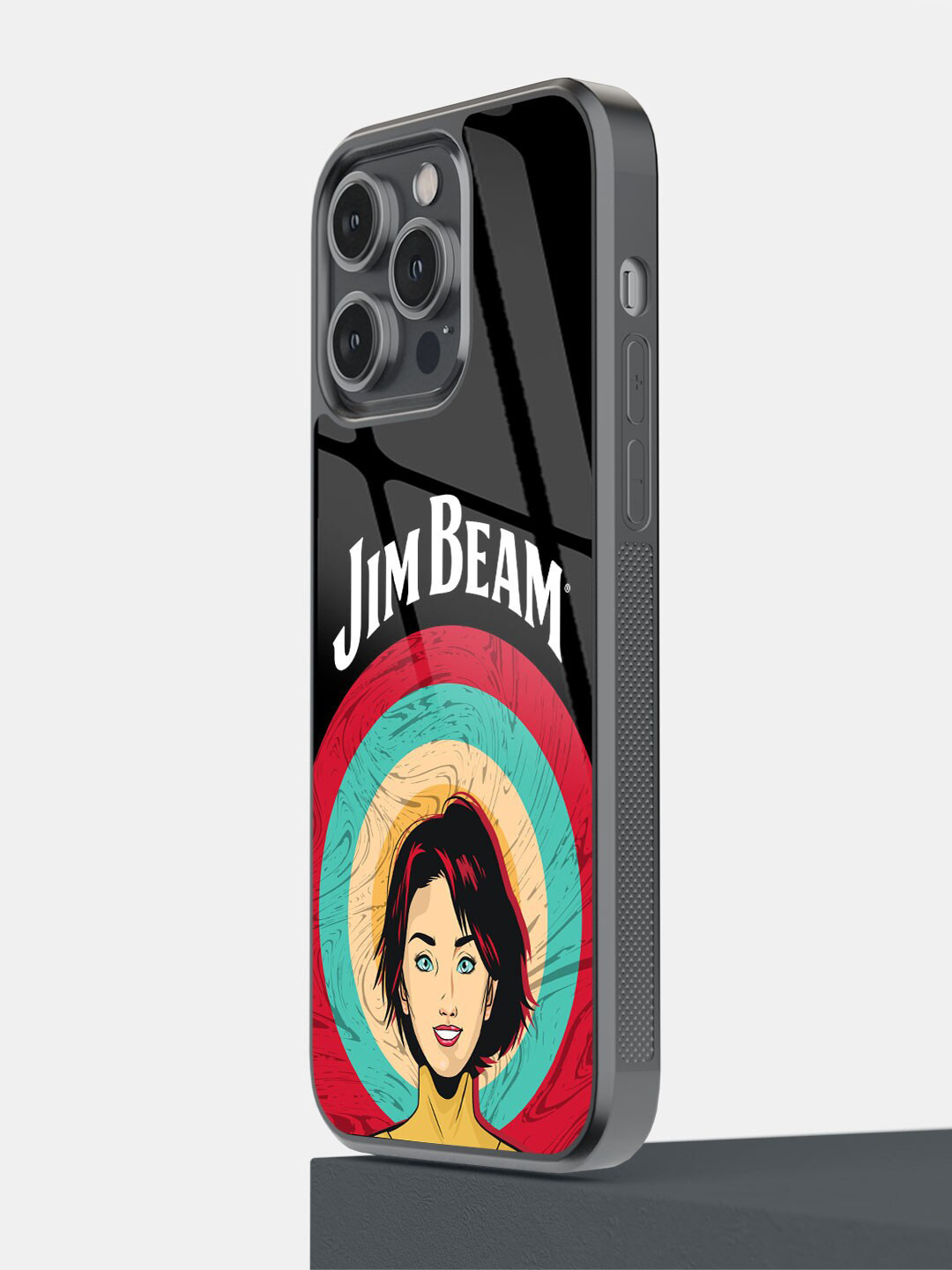 

macmerise Jim Beam Character Design Printed iPhone 14 Pro Max Glass Case, Black