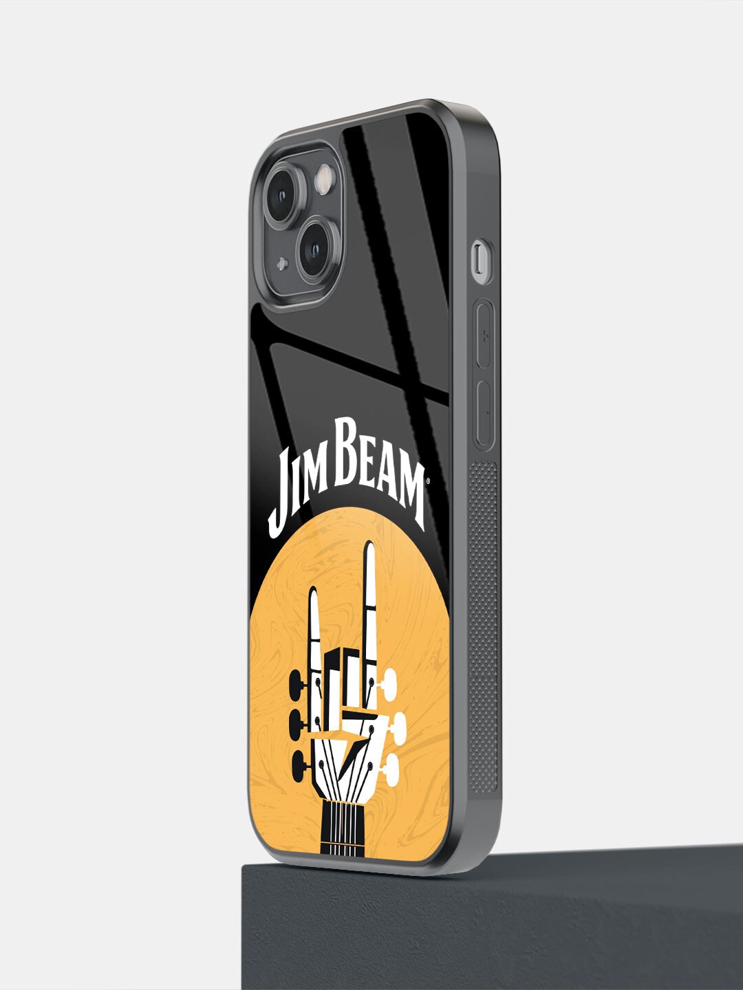 

macmerise Printed Jim Beam Rock iPhone 14 Glass Phone Glass Case, Black