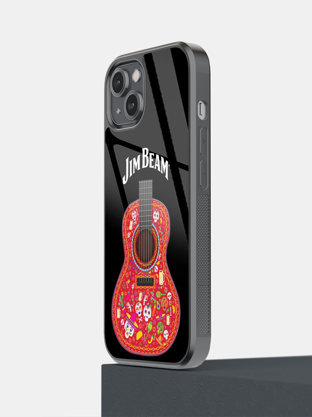 

macmerise Jim Beam Guitar Design iPhone 14 Glass Phone Glass Case, Black