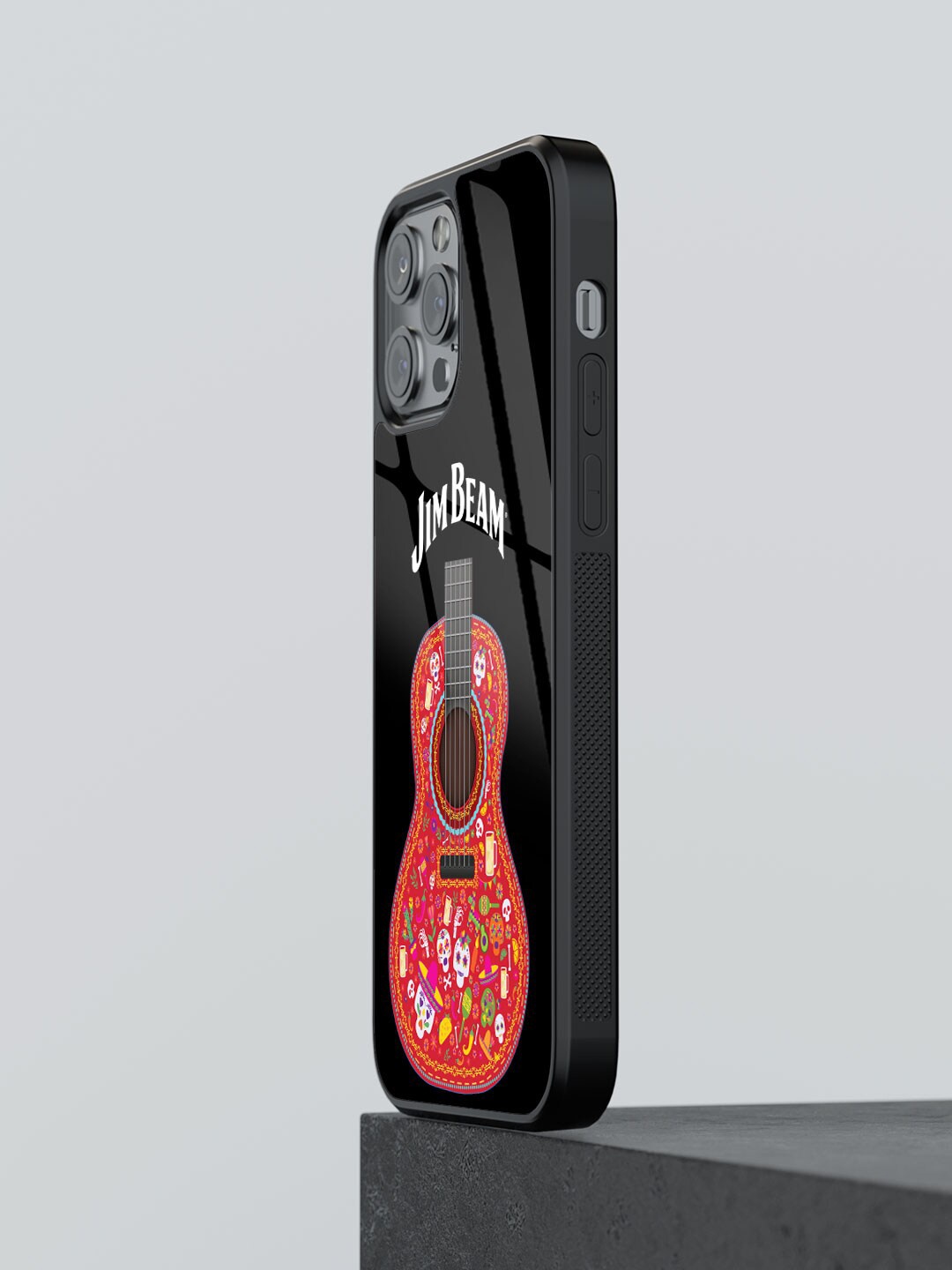 

macmerise Jim Beam Guitar Printed Glass iPhone 13 Pro Glass Case, Black