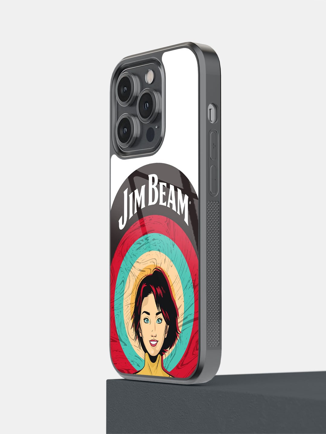 

macmerise Jim Beam Character Design Printed iPhone 14 Pro Glass Glass Case, Black