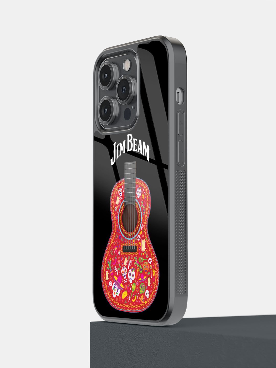 

macmerise Printed Jim Beam Guitar Design iPhone 14 Pro Phone Glass Case, Black
