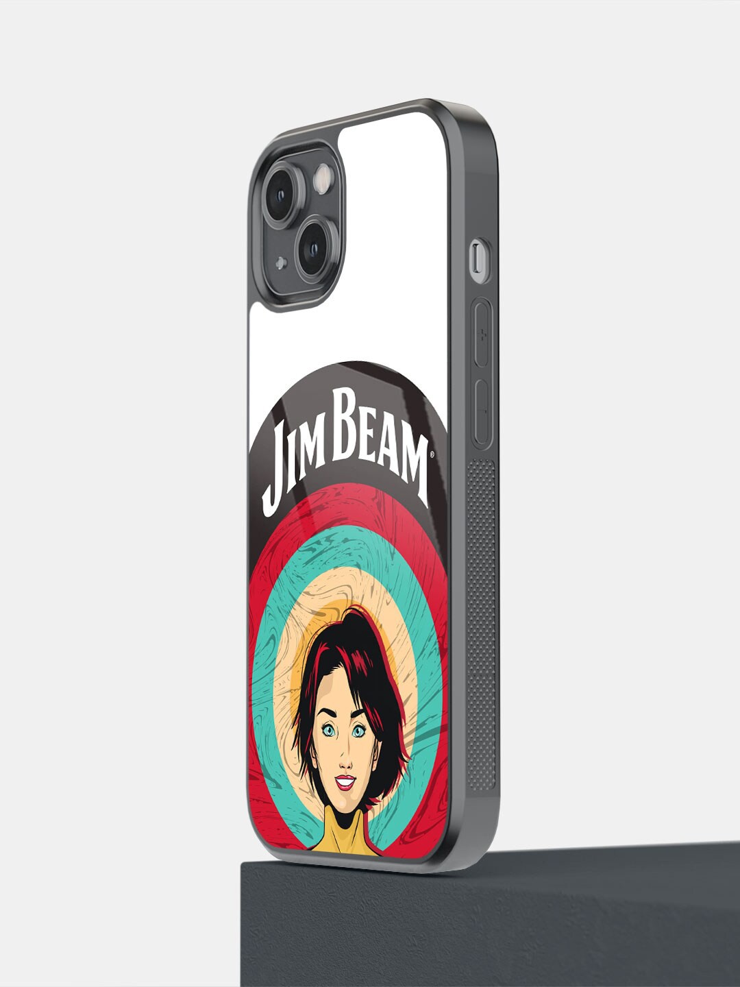 

macmerise Printed Jim Beam Character Design iPhone 14 Glass Case, Black