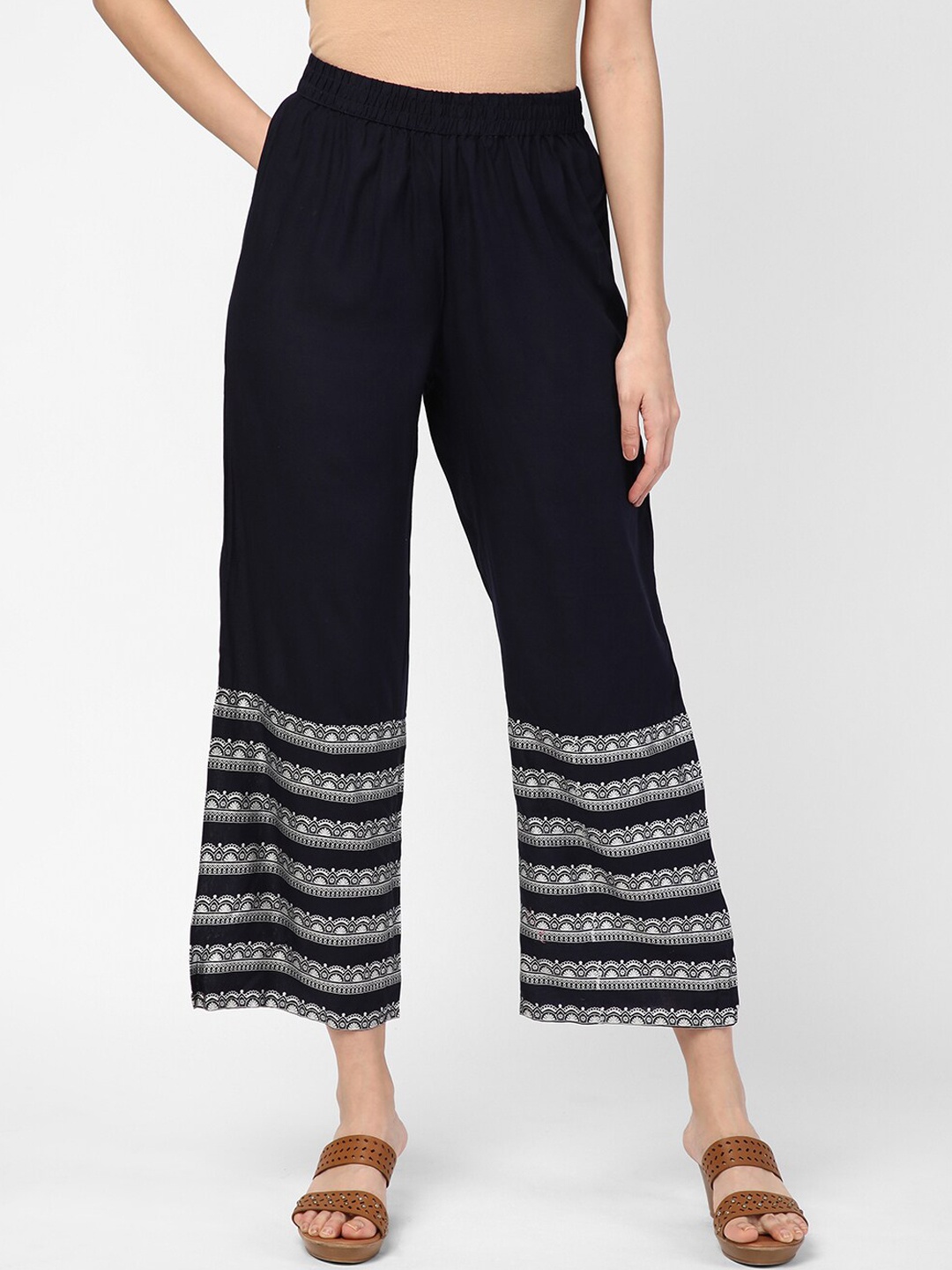 

R&B Women Printed Trousers, Blue