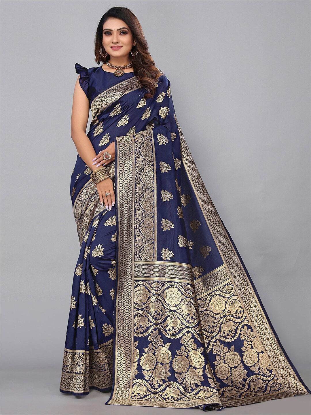 

SIRIL Woven Design Zari Banarasi Saree, Navy blue