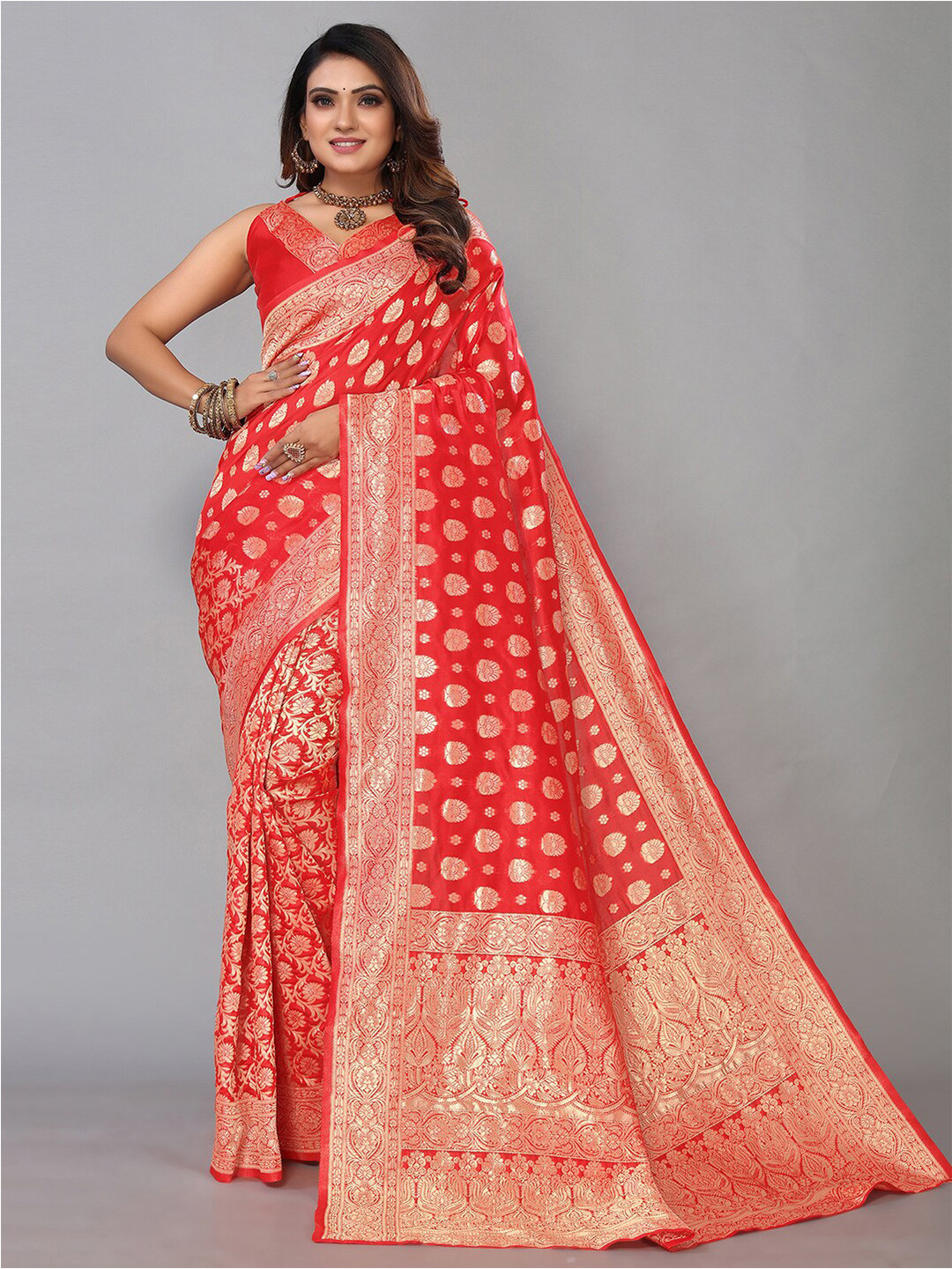 

SIRIL Woven Design Zari Banarasi Saree, Red
