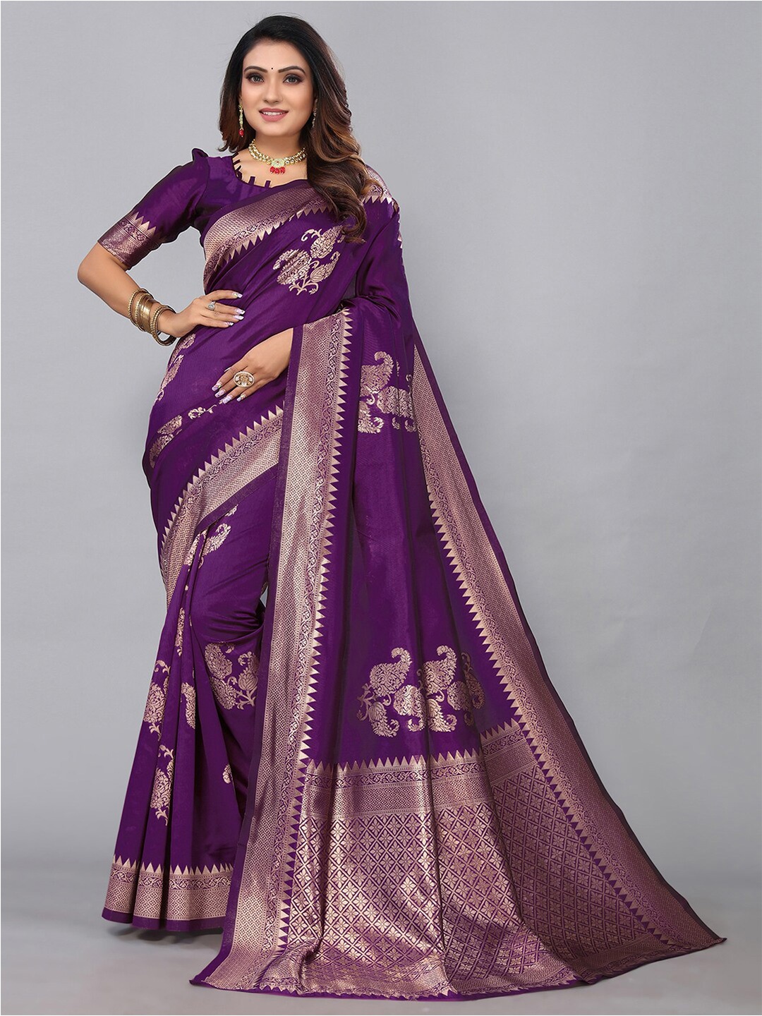 

SIRIL Woven Design Zari Banarasi Saree, Purple