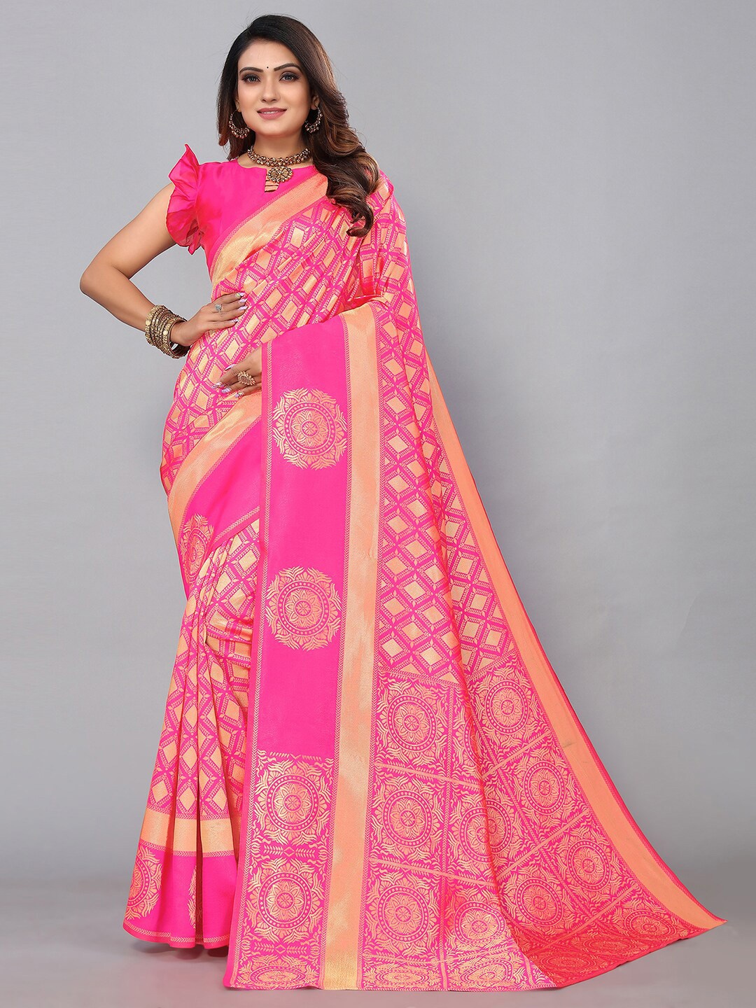 

SIRIL Woven Design Zari Banarasi Saree, Pink