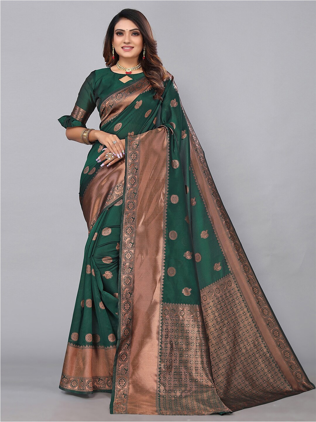 

SIRIL Woven Design Zari Banarasi Saree, Green