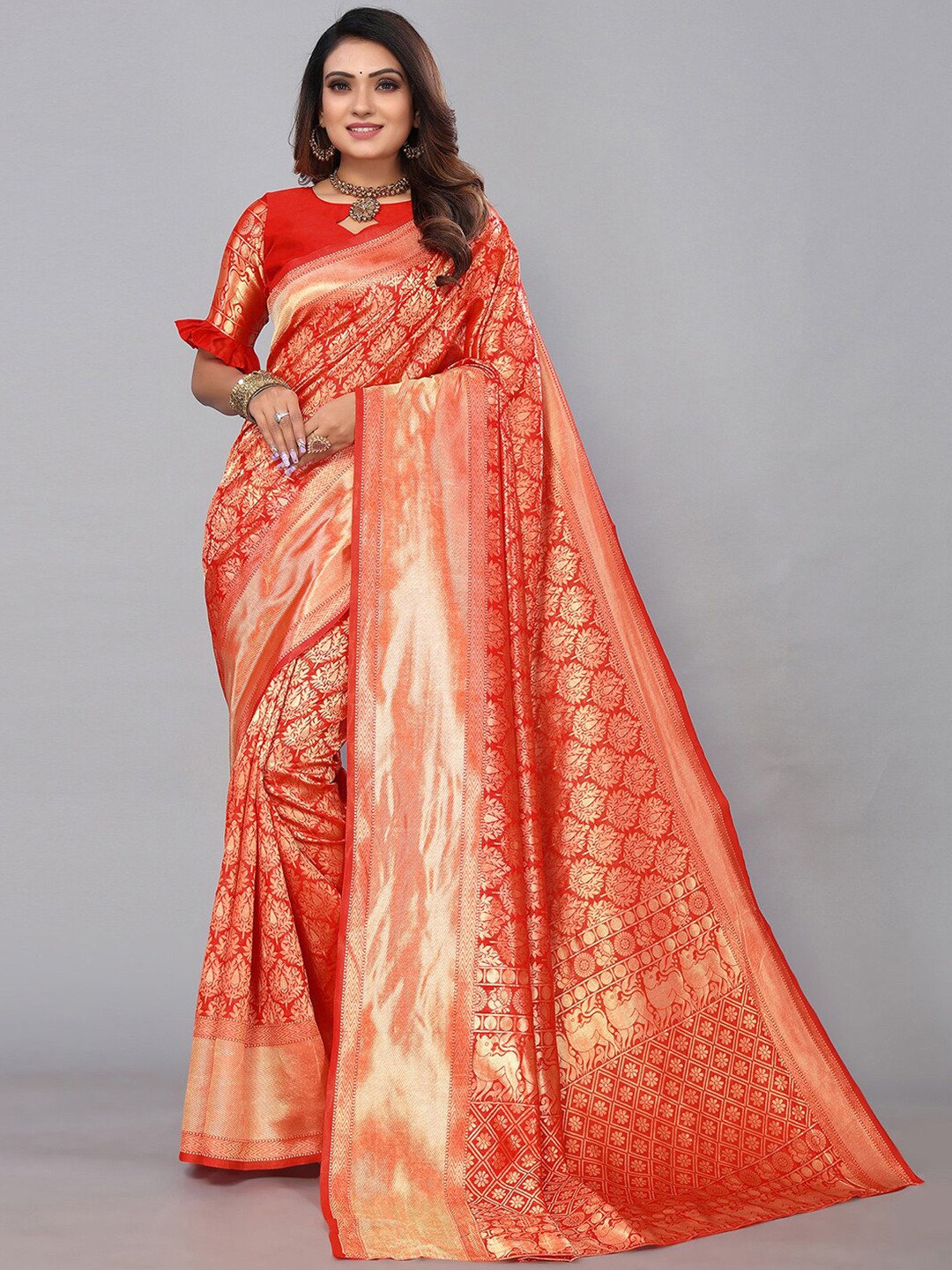 

SIRIL Woven Design Zari Banarasi Saree, Red