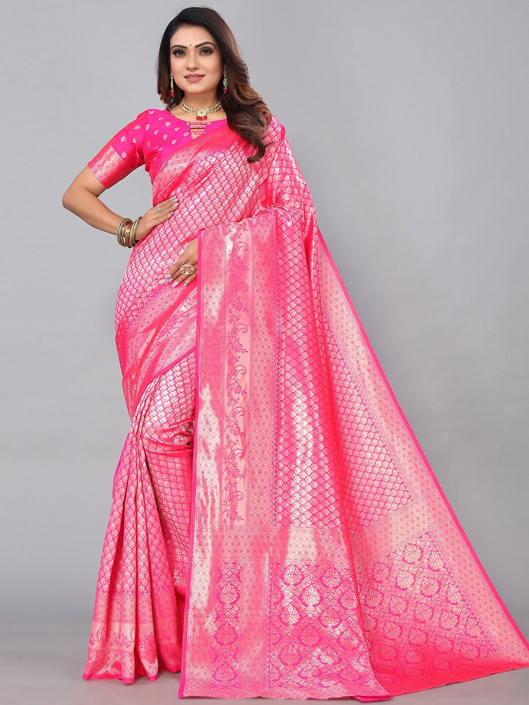 

SIRIL Woven Design Zari Banarasi Saree, Pink