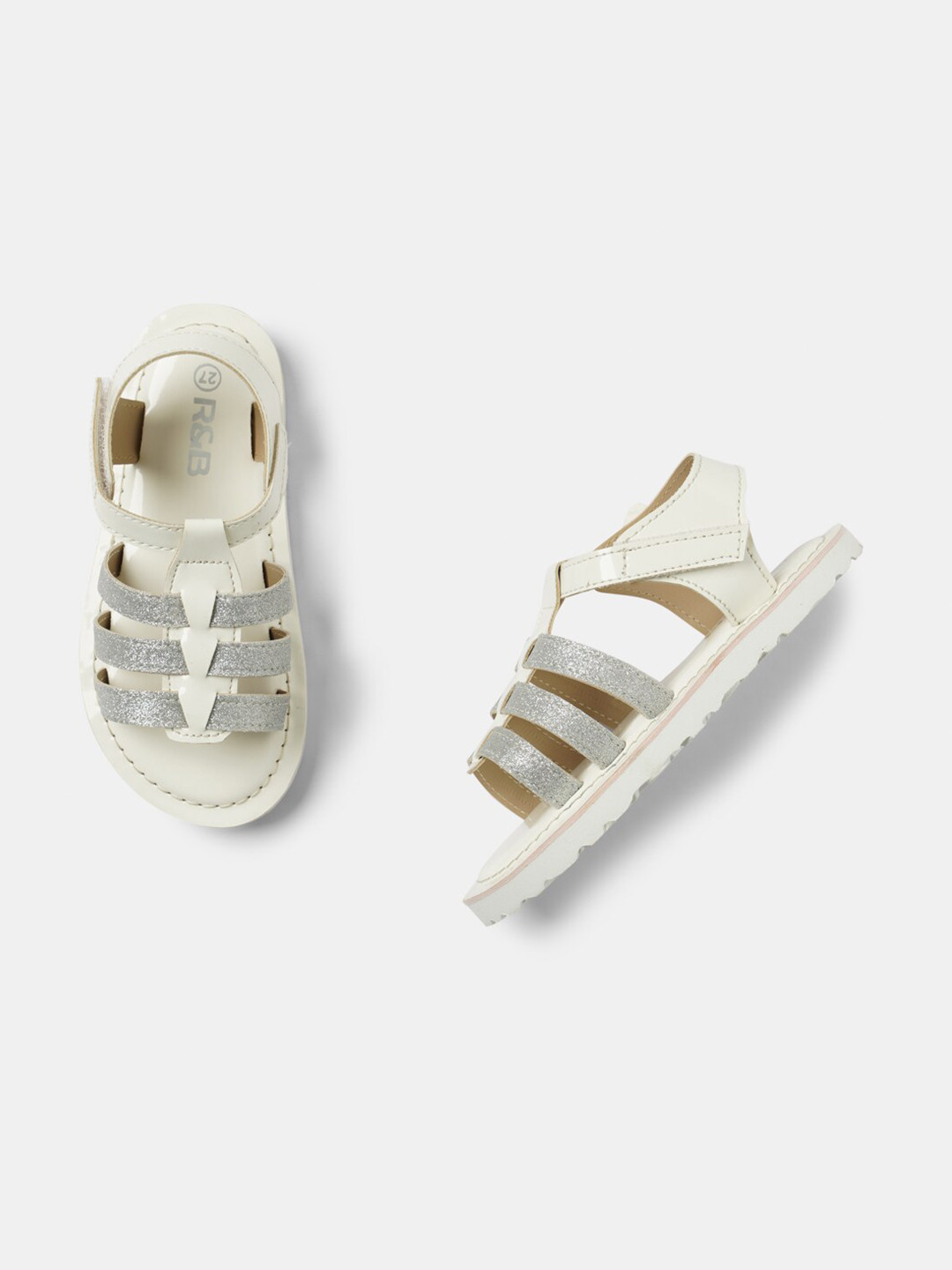 

R&B Girls Textured Open Toe Flats, Off white