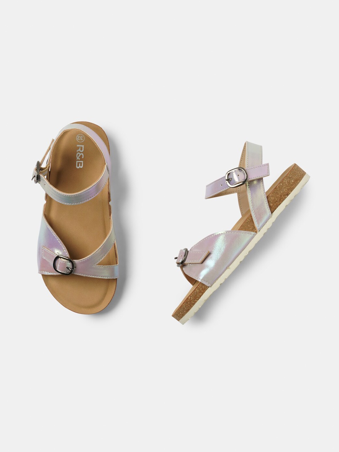 

R&B Girls Open Toe Flats, Silver