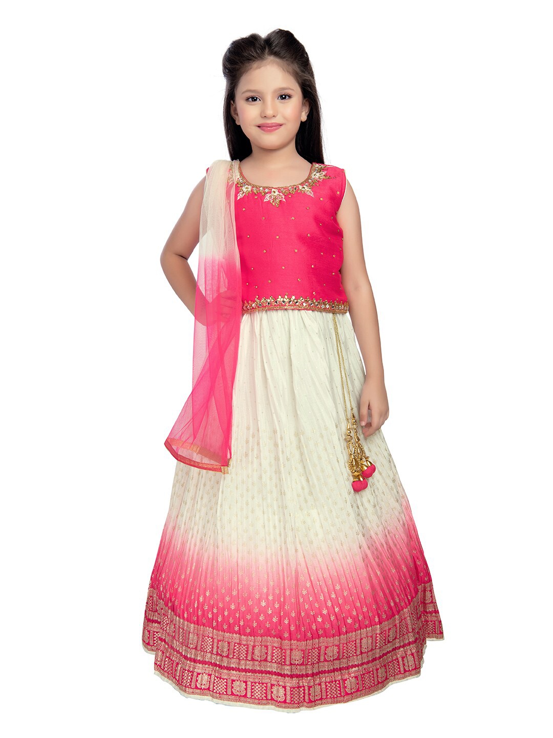 

BETTY Girls Embroidered Ready to Wear Lehenga & Blouse With Dupatta, Pink