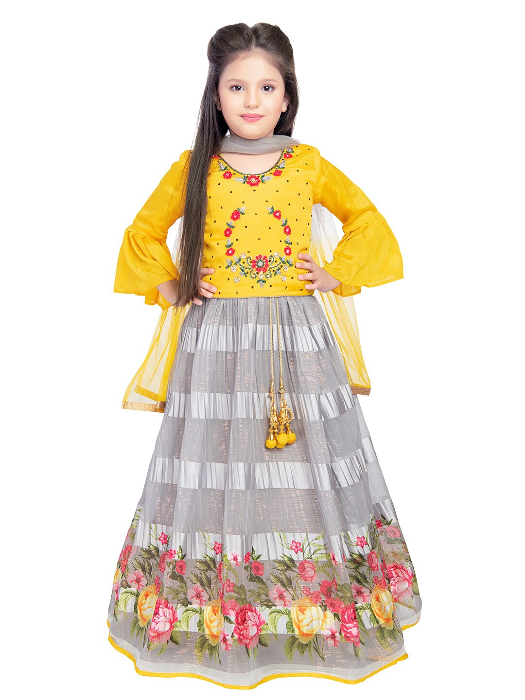 

BETTY Girls Embroidered Ready to Wear Lehenga & Blouse With Dupatta, Yellow