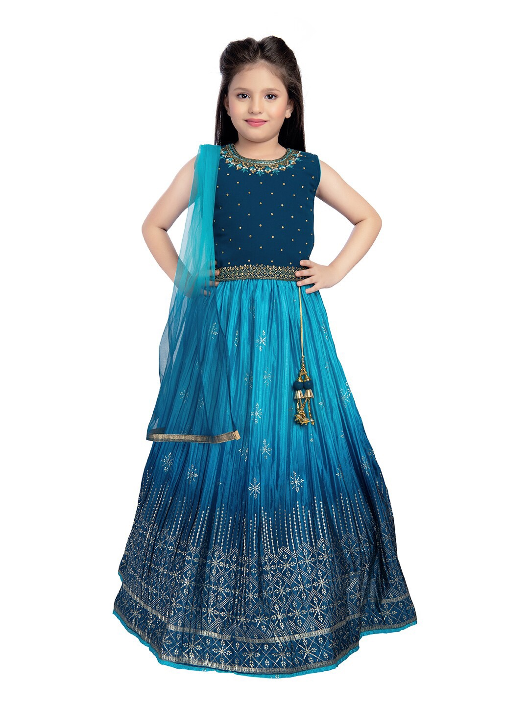 

BETTY Girls Printed Ready to Wear Lehenga & Blouse With Dupatta, Blue
