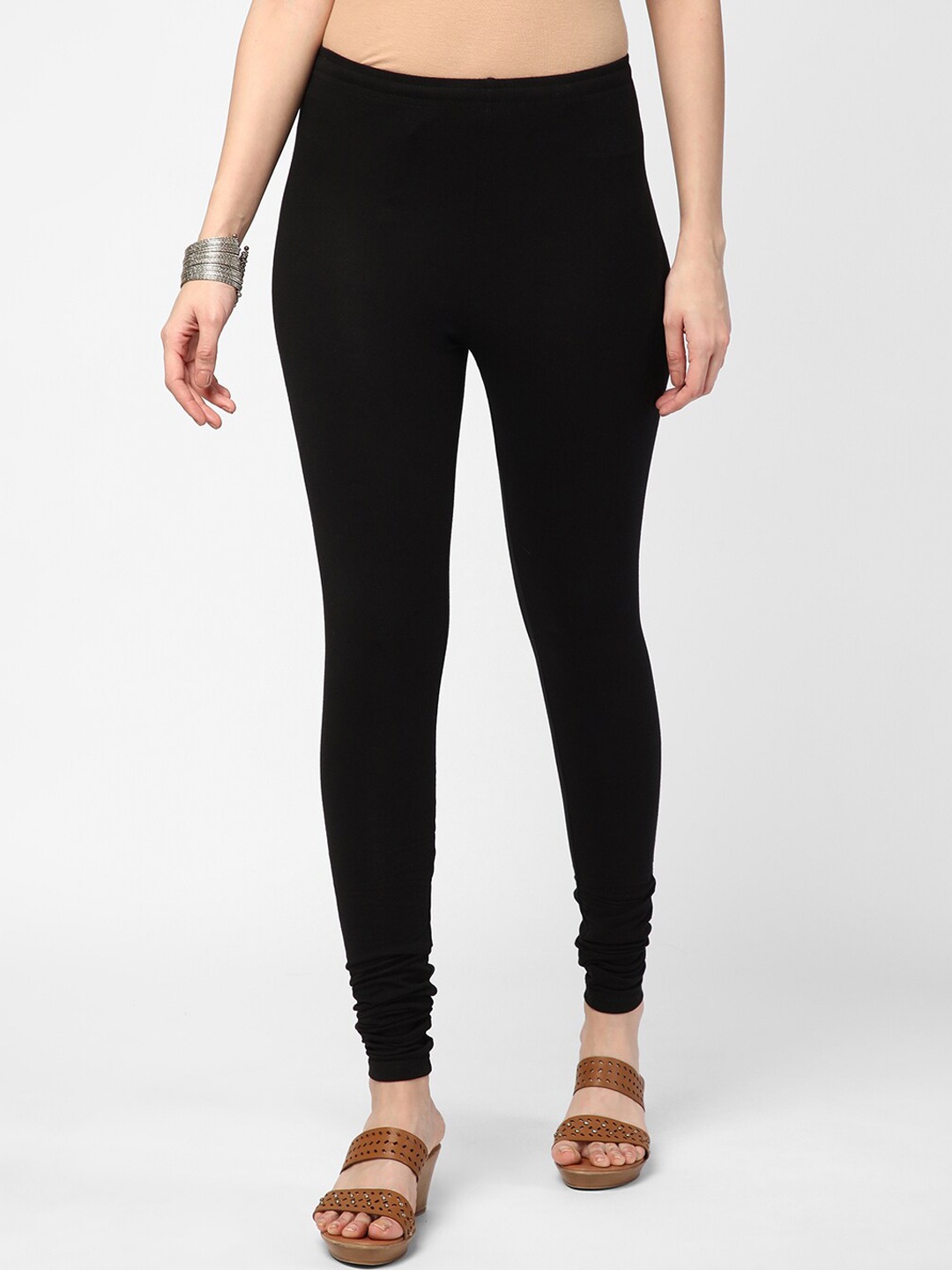

R&B Flexible Comfort-Fit Cotton Churidar-Length Leggings, Black